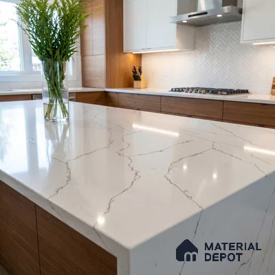 Belina Quartz QR 00337 B Auric Vein Jumbo Helsinki Series 10.83 ft x 5.41 ft Quartz - 20 mm | 10 Years and Replacement Warranty | Suitable for Kitchen, Restaurant, Counter Tops, Dining, Reception, office