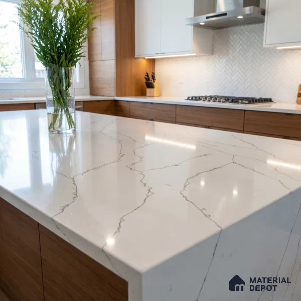 Belina Quartz QR 00337 B Auric Vein Jumbo Helsinki Series 10.83 ft x 5.41 ft Quartz - 20 mm | 10 Years and Replacement Warranty | Suitable for Kitchen, Restaurant, Counter Tops, Dining, Reception, office