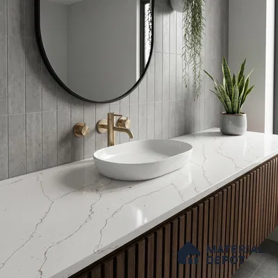 Belina Quartz QR 00337 Auric Vein Mini Jumbo Helsinki Series 10.53 ft x 4.79 ft Quartz - 20 mm | 10 Years and Replacement Warranty | Suitable for Kitchen, Restaurant, Counter Tops, Dining, Reception, office