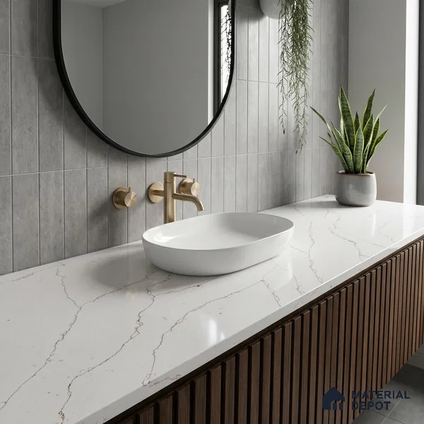 Belina Quartz QR 00337 Auric Vein Mini Jumbo Helsinki Series 10.53 ft x 4.79 ft Quartz - 20 mm | 10 Years and Replacement Warranty | Suitable for Kitchen, Restaurant, Counter Tops, Dining, Reception, office