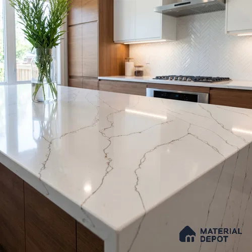 Belina Quartz QR 00337 Auric Vein Mini Jumbo Helsinki Series 10.53 ft x 4.79 ft Quartz - 20 mm | 10 Years and Replacement Warranty | Suitable for Kitchen, Restaurant, Counter Tops, Dining, Reception, office