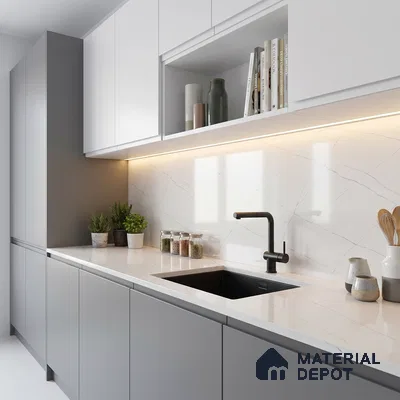 Belina Quartz QR 00338 Frosted Lattice Mini Jumbo Helsinki Series 10.53 ft x 4.79 ft Quartz - 20 mm | 10 Years and Replacement Warranty | Suitable for Kitchen, Restaurant, Counter Tops, Dining, Reception, office
