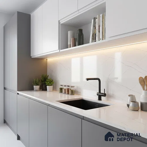 Belina Quartz QR 00338 Frosted Lattice Mini Jumbo Helsinki Series 10.53 ft x 4.79 ft Quartz - 20 mm | 10 Years and Replacement Warranty | Suitable for Kitchen, Restaurant, Counter Tops, Dining, Reception, office