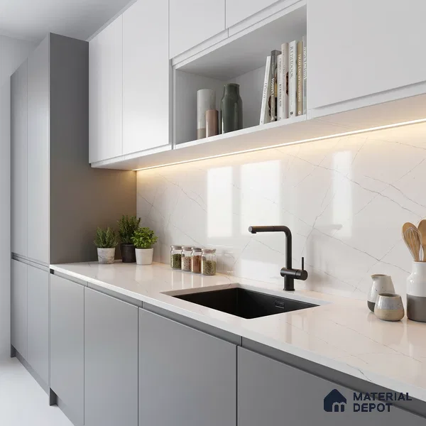 Belina Quartz QR 00338 Frosted Lattice Mini Jumbo Helsinki Series 10.53 ft x 4.79 ft Quartz - 20 mm | 10 Years and Replacement Warranty | Suitable for Kitchen, Restaurant, Counter Tops, Dining, Reception, office