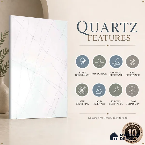 Belina Quartz QR 00338 Frosted Lattice Mini Jumbo Helsinki Series 10.53 ft x 4.79 ft Quartz - 20 mm | 10 Years and Replacement Warranty | Suitable for Kitchen, Restaurant, Counter Tops, Dining, Reception, office
