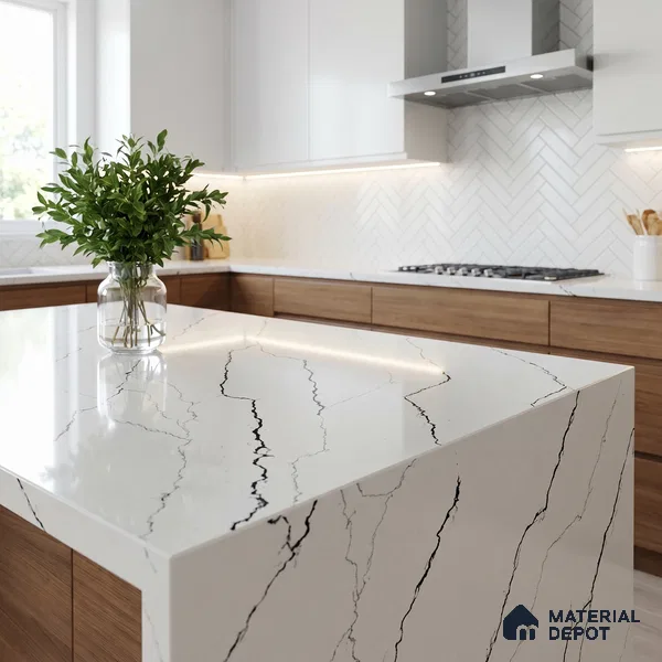 Belina Quartz QR 00339 B Obsidian Trace Jumbo Helsinki Series 10.83 ft x 5.41 ft Quartz - 20 mm | 10 Years and Replacement Warranty | Suitable for Kitchen, Restaurant, Counter Tops, Dining, Reception, office