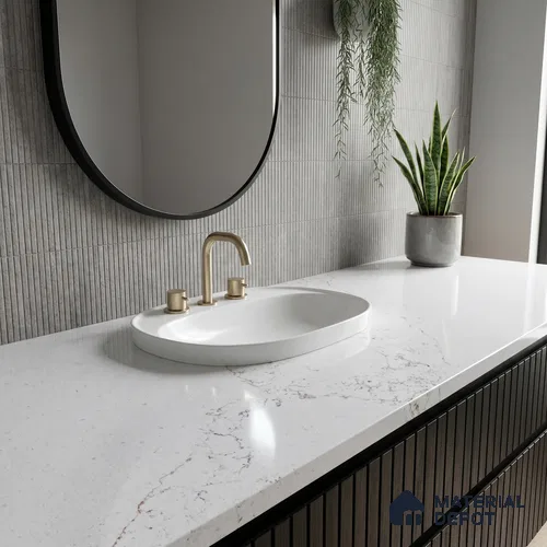 Belina Quartz QR 00340 Frosted Veil Mini Jumbo Helsinki Series 10.53 ft x 4.79 ft Quartz - 20 mm | 10 Years and Replacement Warranty | Suitable for Kitchen, Restaurant, Counter Tops, Dining, Reception, office