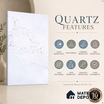 Belina Quartz QR 00340 Frosted Veil Mini Jumbo Helsinki Series 10.53 ft x 4.79 ft Quartz - 20 mm | 10 Years and Replacement Warranty | Suitable for Kitchen, Restaurant, Counter Tops, Dining, Reception, office