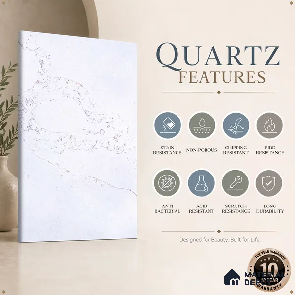 Belina Quartz QR 00340 Frosted Veil Mini Jumbo Helsinki Series 10.53 ft x 4.79 ft Quartz - 20 mm | 10 Years and Replacement Warranty | Suitable for Kitchen, Restaurant, Counter Tops, Dining, Reception, office