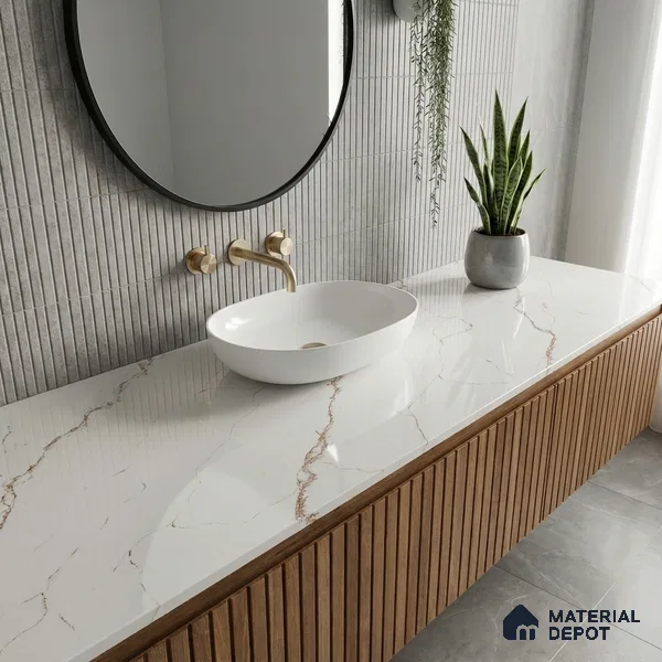 Belina Quartz QR 00341 B Rosso Vein Jumbo Helsinki Series 10.83 ft x 5.41 ft Quartz - 20 mm | 10 Years and Replacement Warranty | Suitable for Kitchen, Restaurant, Counter Tops, Dining, Reception, office