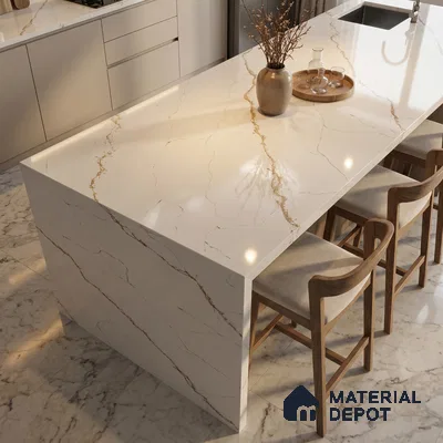 Belina Quartz QR 00341 B Rosso Vein Jumbo Helsinki Series 10.83 ft x 5.41 ft Quartz - 20 mm | 10 Years and Replacement Warranty | Suitable for Kitchen, Restaurant, Counter Tops, Dining, Reception, office