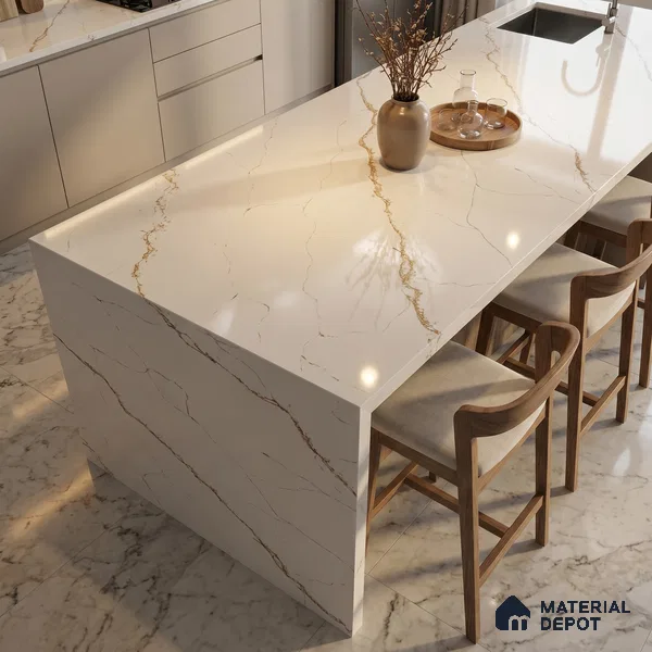 Belina Quartz QR 00341 B Rosso Vein Jumbo Helsinki Series 10.83 ft x 5.41 ft Quartz - 20 mm | 10 Years and Replacement Warranty | Suitable for Kitchen, Restaurant, Counter Tops, Dining, Reception, office
