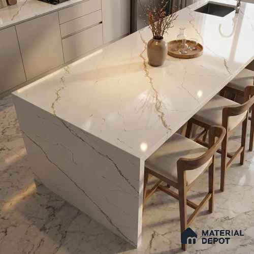 Belina Quartz QR 00341 B Rosso Vein Jumbo Helsinki Series 10.83 ft x 5.41 ft Quartz - 20 mm | 10 Years and Replacement Warranty | Suitable for Kitchen, Restaurant, Counter Tops, Dining, Reception, office