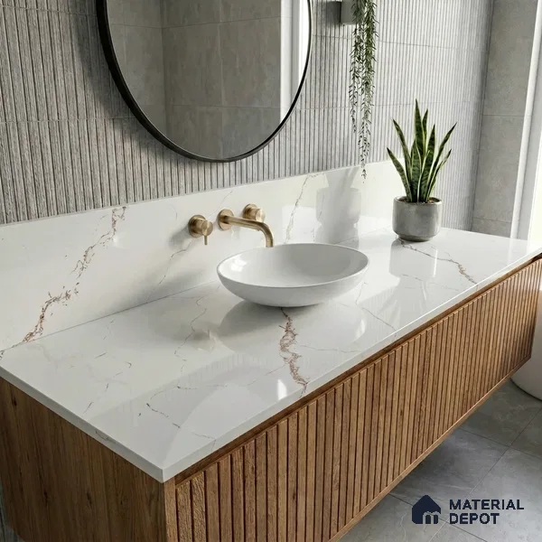 Belina Quartz QR 00341 Rosso Vein Mini Jumbo Helsinki Series 10.53 ft x 4.79 ft Quartz - 20 mm | 10 Years and Replacement Warranty | Suitable for Kitchen, Restaurant, Counter Tops, Dining, Reception, office