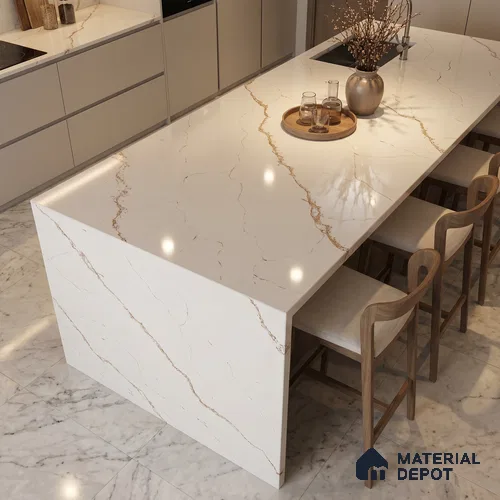 Belina Quartz QR 00341 Rosso Vein Mini Jumbo Helsinki Series 10.53 ft x 4.79 ft Quartz - 20 mm | 10 Years and Replacement Warranty | Suitable for Kitchen, Restaurant, Counter Tops, Dining, Reception, office