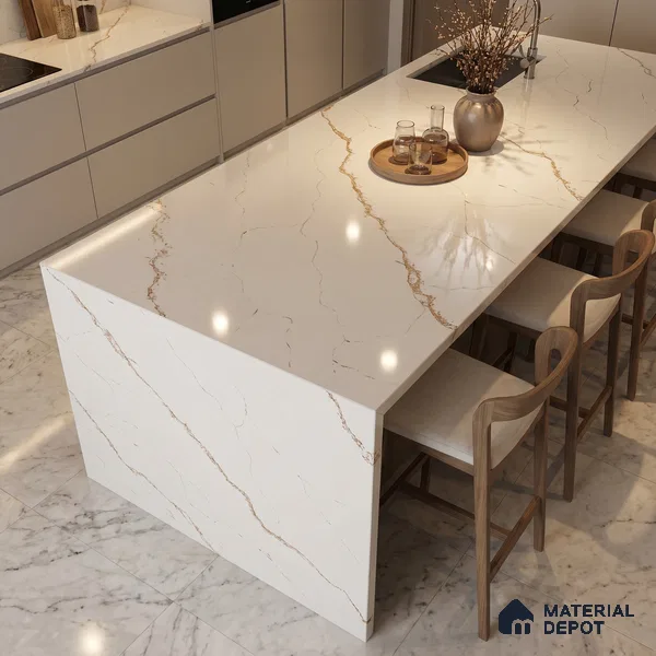 Belina Quartz QR 00341 Rosso Vein Mini Jumbo Helsinki Series 10.53 ft x 4.79 ft Quartz - 20 mm | 10 Years and Replacement Warranty | Suitable for Kitchen, Restaurant, Counter Tops, Dining, Reception, office
