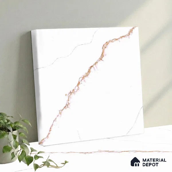 Belina Quartz QR 00341 Rosso Vein Mini Jumbo Helsinki Series 10.53 ft x 4.79 ft Quartz - 20 mm | 10 Years and Replacement Warranty | Suitable for Kitchen, Restaurant, Counter Tops, Dining, Reception, office