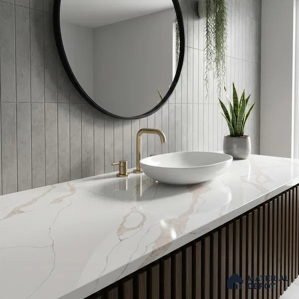 Belina Quartz QR 00342 B Verona Drift Jumbo Helsinki Series 10.83 ft x 5.41 ft Quartz - 20 mm | 10 Years and Replacement Warranty | Suitable for Kitchen, Restaurant, Counter Tops, Dining, Reception, office