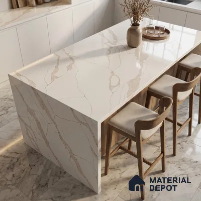 Belina Quartz QR 00342 B Verona Drift Jumbo Helsinki Series 10.83 ft x 5.41 ft Quartz - 20 mm | 10 Years and Replacement Warranty | Suitable for Kitchen, Restaurant, Counter Tops, Dining, Reception, office