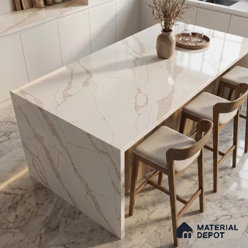 Belina Quartz QR 00342 B Verona Drift Jumbo Helsinki Series 10.83 ft x 5.41 ft Quartz - 20 mm | 10 Years and Replacement Warranty | Suitable for Kitchen, Restaurant, Counter Tops, Dining, Reception, office
