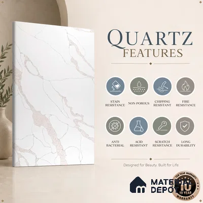 Belina Quartz QR 00342 B Verona Drift Jumbo Helsinki Series 10.83 ft x 5.41 ft Quartz - 20 mm | 10 Years and Replacement Warranty | Suitable for Kitchen, Restaurant, Counter Tops, Dining, Reception, office
