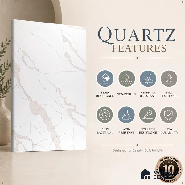 Belina Quartz QR 00342 B Verona Drift Jumbo Helsinki Series 10.83 ft x 5.41 ft Quartz - 20 mm | 10 Years and Replacement Warranty | Suitable for Kitchen, Restaurant, Counter Tops, Dining, Reception, office
