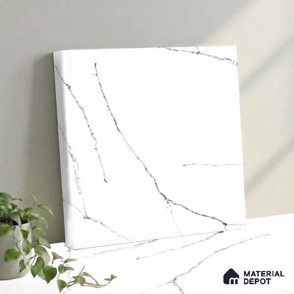 Belina Quartz QR 00343 Calacatta Whisper Mini Jumbo Helsinki Series 10.53 ft x 4.79 ft Quartz - 20 mm | 10 Years and Replacement Warranty | Suitable for Kitchen, Restaurant, Counter Tops, Dining, Reception, office