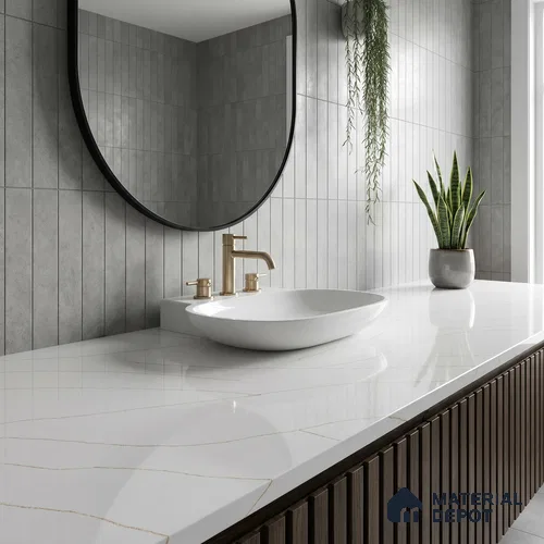 Belina Quartz QR 00344 B Calacatta Aurelia Jumbo Helsinki Series 10.83 ft x 5.41 ft Quartz - 20 mm | 10 Years and Replacement Warranty | Suitable for Kitchen, Restaurant, Counter Tops, Dining, Reception, office