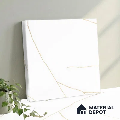 Belina Quartz QR 00344 Calacatta Aurelia Mini Jumbo Helsinki Series 10.53 ft x 4.79 ft Quartz - 20 mm | 10 Years and Replacement Warranty | Suitable for Kitchen, Restaurant, Counter Tops, Dining, Reception, office