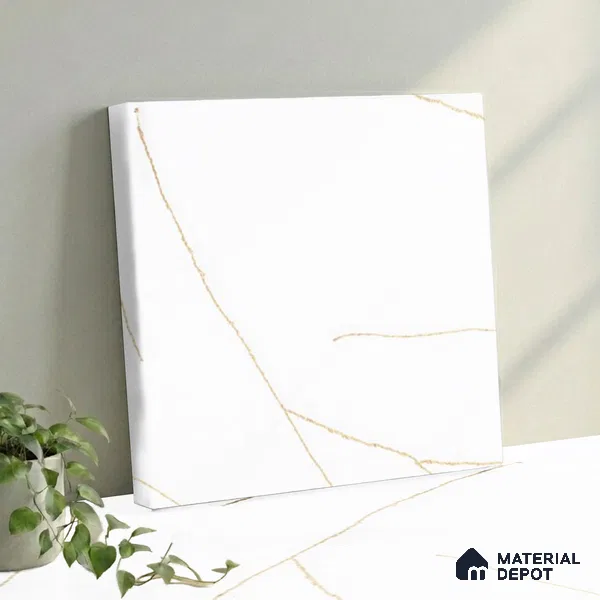 Belina Quartz QR 00344 Calacatta Aurelia Mini Jumbo Helsinki Series 10.53 ft x 4.79 ft Quartz - 20 mm | 10 Years and Replacement Warranty | Suitable for Kitchen, Restaurant, Counter Tops, Dining, Reception, office