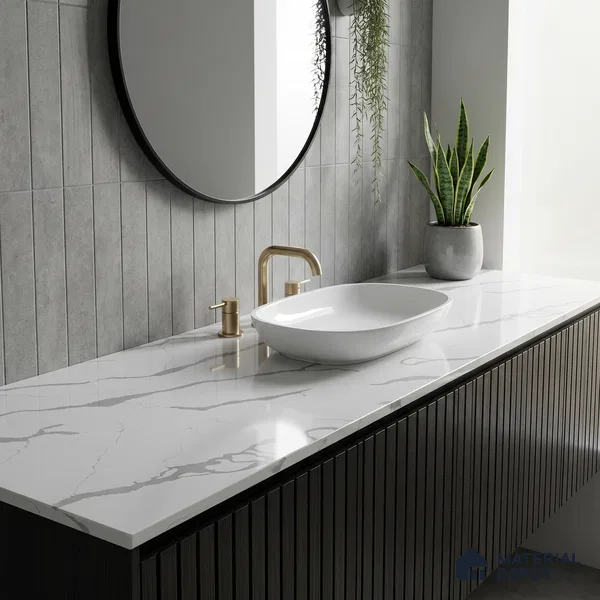 Belina Quartz QR 00345 B Arctic Cascade Jumbo Helsinki Series 10.83 ft x 5.41 ft Quartz - 20 mm | 10 Years and Replacement Warranty | Suitable for Kitchen, Restaurant, Counter Tops, Dining, Reception, office