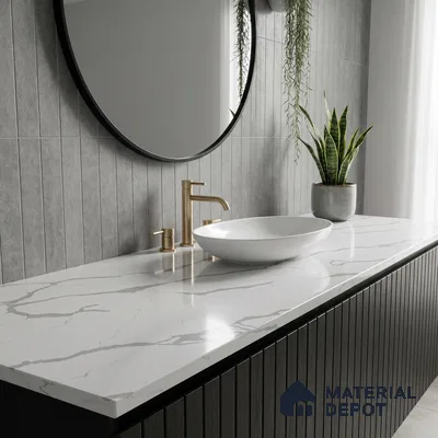 Belina Quartz QR 00345 Arctic Cascade Mini Jumbo Helsinki Series 10.53 ft x 4.79 ft Quartz - 20 mm | 10 Years and Replacement Warranty | Suitable for Kitchen, Restaurant, Counter Tops, Dining, Reception, office