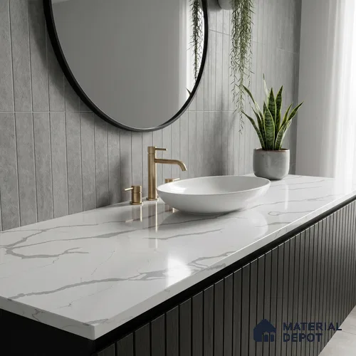 Belina Quartz QR 00345 Arctic Cascade Mini Jumbo Helsinki Series 10.53 ft x 4.79 ft Quartz - 20 mm | 10 Years and Replacement Warranty | Suitable for Kitchen, Restaurant, Counter Tops, Dining, Reception, office
