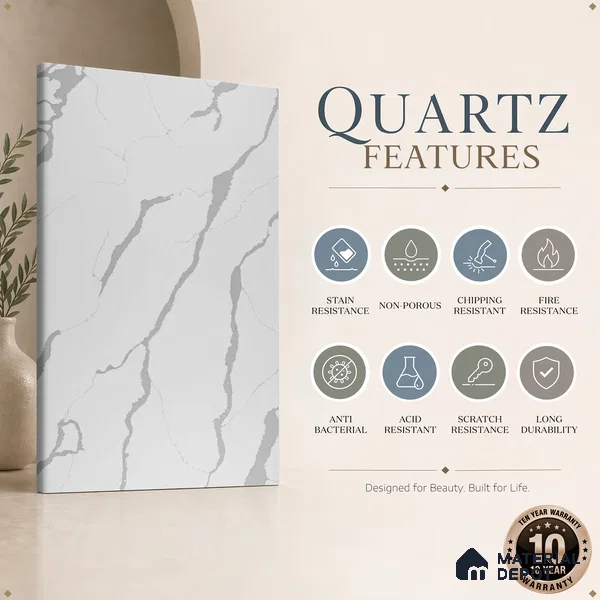Belina Quartz QR 00345 Arctic Cascade Mini Jumbo Helsinki Series 10.53 ft x 4.79 ft Quartz - 20 mm | 10 Years and Replacement Warranty | Suitable for Kitchen, Restaurant, Counter Tops, Dining, Reception, office