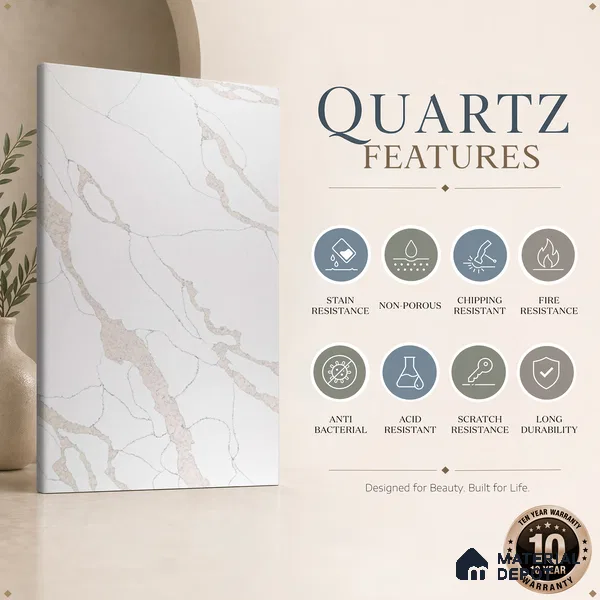 Belina Quartz QR 00346 B Calacatta Drift Jumbo Helsinki Series 10.83 ft x 5.41 ft Quartz - 20 mm | 10 Years and Replacement Warranty | Suitable for Kitchen, Restaurant, Counter Tops, Dining, Reception, office