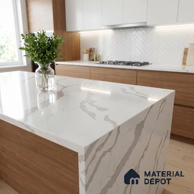 Belina Quartz QR 00347 Ivory Cascade Mini Jumbo Helsinki Series 10.53 ft x 4.79 ft Quartz - 20 mm | 10 Years and Replacement Warranty | Suitable for Kitchen, Restaurant, Counter Tops, Dining, Reception, office