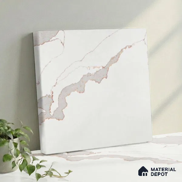Belina Quartz QR 00347 Ivory Cascade Mini Jumbo Helsinki Series 10.53 ft x 4.79 ft Quartz - 20 mm | 10 Years and Replacement Warranty | Suitable for Kitchen, Restaurant, Counter Tops, Dining, Reception, office