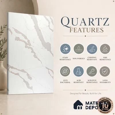 Belina Quartz QR 00347 Ivory Cascade Mini Jumbo Helsinki Series 10.53 ft x 4.79 ft Quartz - 20 mm | 10 Years and Replacement Warranty | Suitable for Kitchen, Restaurant, Counter Tops, Dining, Reception, office