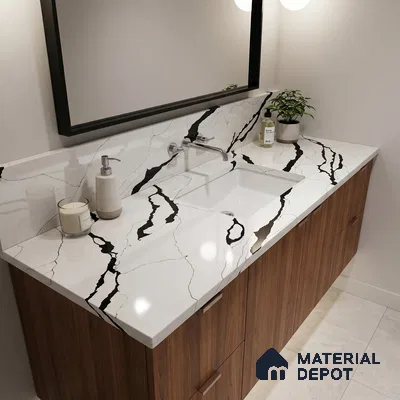 Belina Quartz QR 00348 B Noir Cascade Jumbo Helsinki Series 10.83 ft x 5.41 ft Quartz - 20 mm | 10 Years and Replacement Warranty | Suitable for Kitchen, Restaurant, Counter Tops, Dining, Reception, office