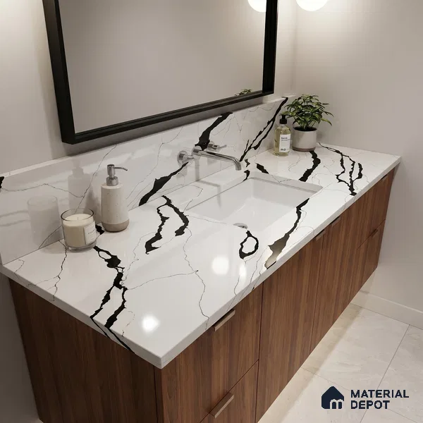 Belina Quartz QR 00348 B Noir Cascade Jumbo Helsinki Series 10.83 ft x 5.41 ft Quartz - 20 mm | 10 Years and Replacement Warranty | Suitable for Kitchen, Restaurant, Counter Tops, Dining, Reception, office