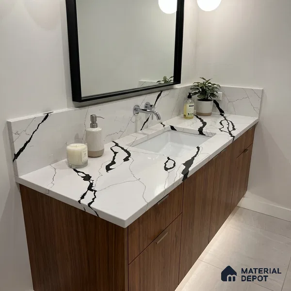 Belina Quartz QR 00348 Noir Cascade Mini Jumbo Helsinki Series 10.53 ft x 4.79 ft Quartz - 20 mm | 10 Years and Replacement Warranty | Suitable for Kitchen, Restaurant, Counter Tops, Dining, Reception, office