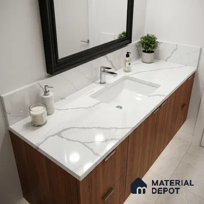 Belina Quartz QR 00349 B Luminous Calacatta Jumbo Helsinki Series 10.83 ft x 5.41 ft Quartz - 20 mm | 10 Years and Replacement Warranty | Suitable for Kitchen, Restaurant, Counter Tops, Dining, Reception, office