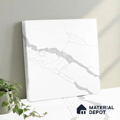 Belina Quartz QR 00349 B Luminous Calacatta Jumbo Helsinki Series 10.83 ft x 5.41 ft Quartz - 20 mm | 10 Years and Replacement Warranty | Suitable for Kitchen, Restaurant, Counter Tops, Dining, Reception, office