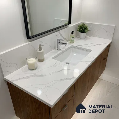 Belina Quartz QR 00349 Luminous Calacatta Mini Jumbo Helsinki Series 10.53 ft x 4.79 ft Quartz - 20 mm | 10 Years and Replacement Warranty | Suitable for Kitchen, Restaurant, Counter Tops, Dining, Reception, office