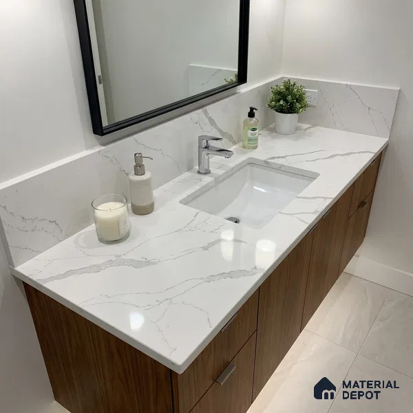 Belina Quartz QR 00349 Luminous Calacatta Mini Jumbo Helsinki Series 10.53 ft x 4.79 ft Quartz - 20 mm | 10 Years and Replacement Warranty | Suitable for Kitchen, Restaurant, Counter Tops, Dining, Reception, office