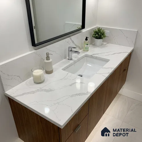 Belina Quartz QR 00349 Luminous Calacatta Mini Jumbo Helsinki Series 10.53 ft x 4.79 ft Quartz - 20 mm | 10 Years and Replacement Warranty | Suitable for Kitchen, Restaurant, Counter Tops, Dining, Reception, office