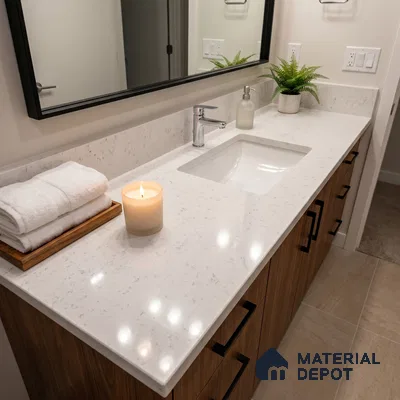 Belina Quartz QR 00350 B Frosted Carrara Jumbo Helsinki Series 10.83 ft x 5.41 ft Quartz - 20 mm | 10 Years and Replacement Warranty | Suitable for Kitchen, Restaurant, Counter Tops, Dining, Reception, office