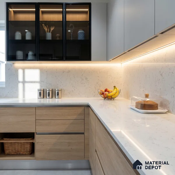 Belina Quartz QR 00350 Frosted Carrara Mini Jumbo Helsinki Series 10.53 ft x 4.79 ft Quartz - 20 mm | 10 Years and Replacement Warranty | Suitable for Kitchen, Restaurant, Counter Tops, Dining, Reception, office