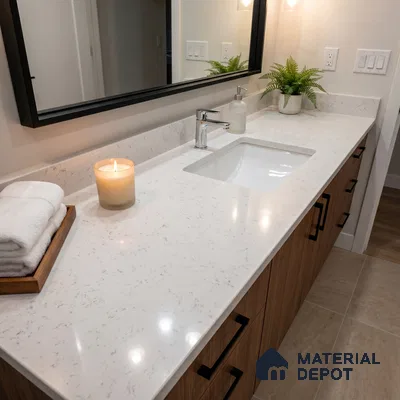 Belina Quartz QR 00350 Frosted Carrara Mini Jumbo Helsinki Series 10.53 ft x 4.79 ft Quartz - 20 mm | 10 Years and Replacement Warranty | Suitable for Kitchen, Restaurant, Counter Tops, Dining, Reception, office
