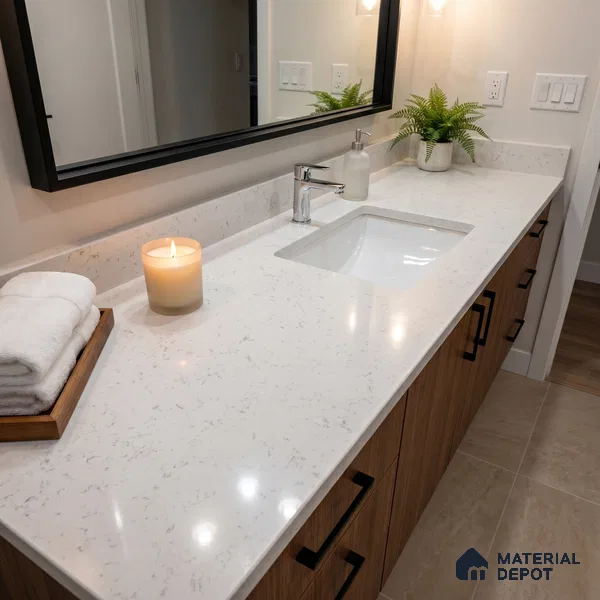 Belina Quartz QR 00350 Frosted Carrara Mini Jumbo Helsinki Series 10.53 ft x 4.79 ft Quartz - 20 mm | 10 Years and Replacement Warranty | Suitable for Kitchen, Restaurant, Counter Tops, Dining, Reception, office